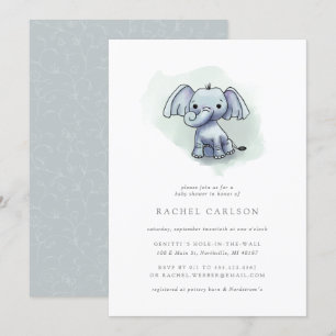 cute elephant sitting baby shower invitation