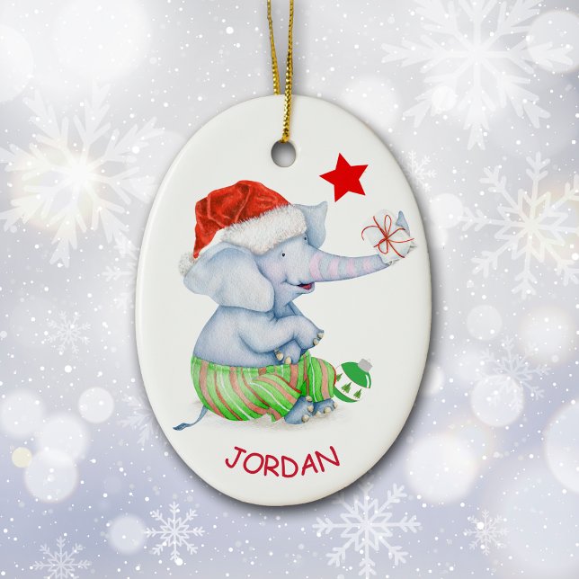 Cute Elephant Star Personalized Ceramic Ornament (Creator Uploaded)