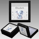 Cute elephant stars add name grey keepsake gift box<br><div class="desc">Keepsake Gift Box for children.
Personalize with a name.
Featuring a cute elephant,  polka dots and stars with the colours grey and white.</div>