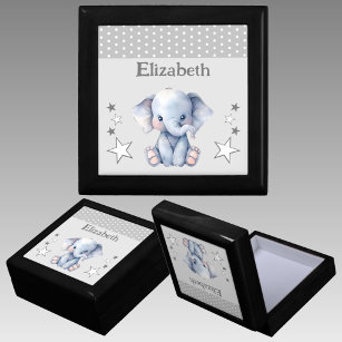 Cute elephant stars add name grey keepsake gift box