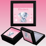 Cute elephant stars add name pink keepsake gift box<br><div class="desc">Keepsake Gift Box for children.
Personalize with a name.
Featuring a cute elephant,  polka dots and stars with the colours pink and white.</div>