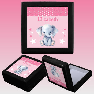 Cute elephant stars add name pink keepsake gift box