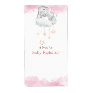 Cute elephant stars baby shower book tag stickers