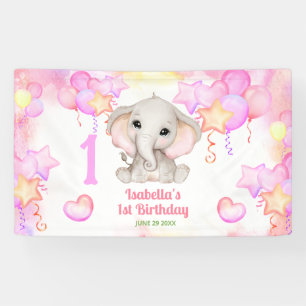 Cute Elephant Summer Colourful Girl 1stBirthday Banner