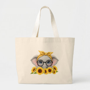 Cute Elephant Sunflower Tote Bag