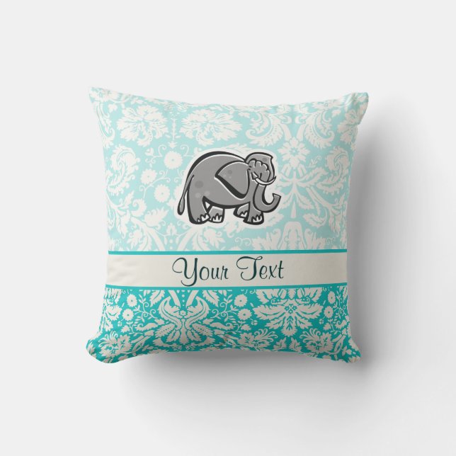Cute Elephant; teal Throw Pillow (Front)