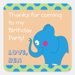 Cute Elephant Thank You Birthday Party Stickers