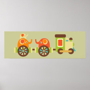 Cute Elephant Train Poster Wall Decor for Kids
