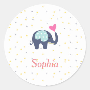 ِCute Elephant Trunk Heart Stars Pattern For Girls Classic Round Sticker