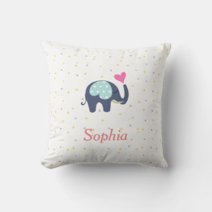 ِCute Elephant Trunk Heart Stars Pattern For Girls Throw Pillow