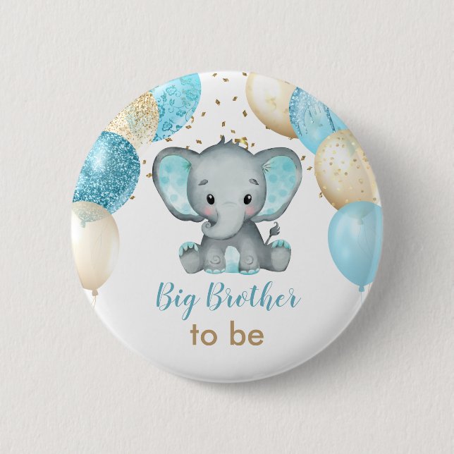 Cute Elephant Turquiose Gold Balloons Baby Shower 2 Inch Round Button (Front)
