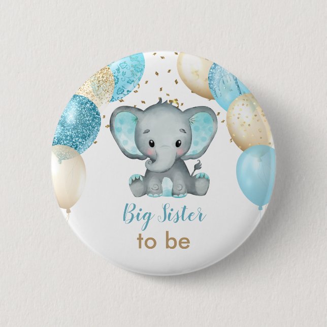 Cute Elephant Turquiose Gold Balloons Baby Shower  2 Inch Round Button (Front)