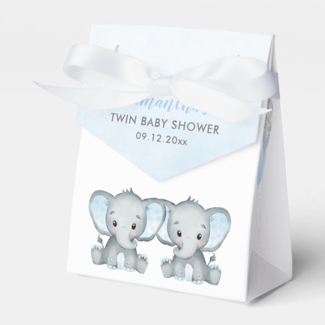 Cute Elephant Twin Boys Balloon Baby Shower Favor Box (Front Side)
