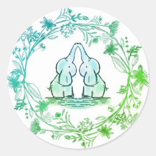 Cute Elephant Twins Baby Shower Classic Round Sticker