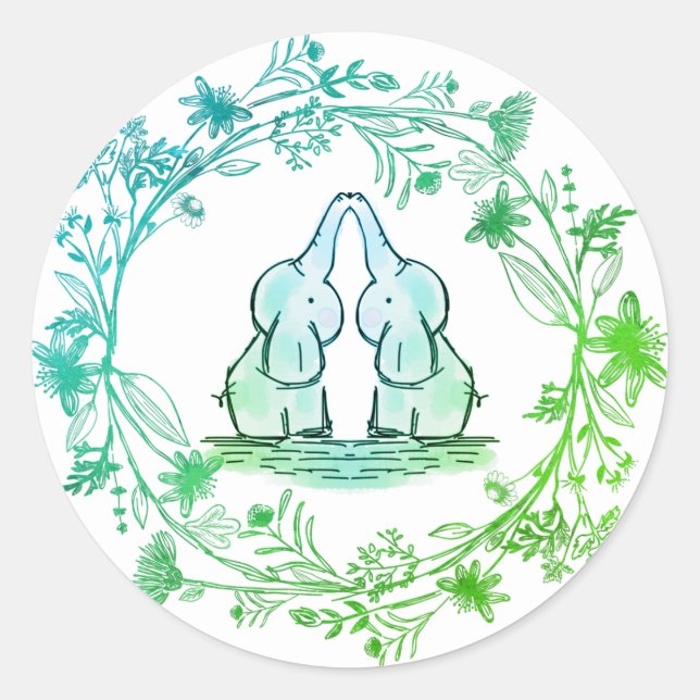 Cute Elephant Twins Baby Shower Classic Round Sticker (Front)