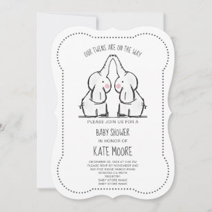 Cute Elephant Twins Baby Shower Invitation