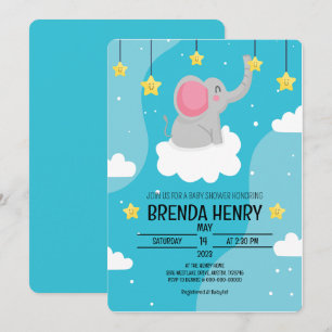 Cute Elephant Watercolor Baby Shower Announcement