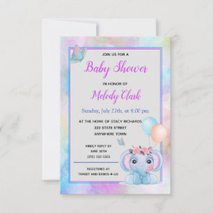 Cute Elephant Watercolor Baby Shower Invitation