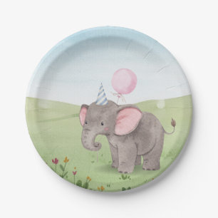 Cute elephant watercolor  paper plate