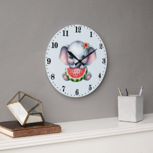 Cute elephant watermelon lovers large clock