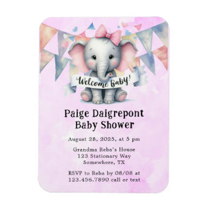 Cute Elephant Welcome Baby Shower Invite Magnet