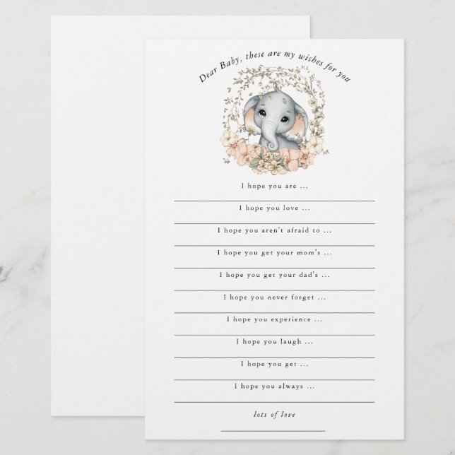 Cute Elephant Wishes for Baby Shower (Front/Back)