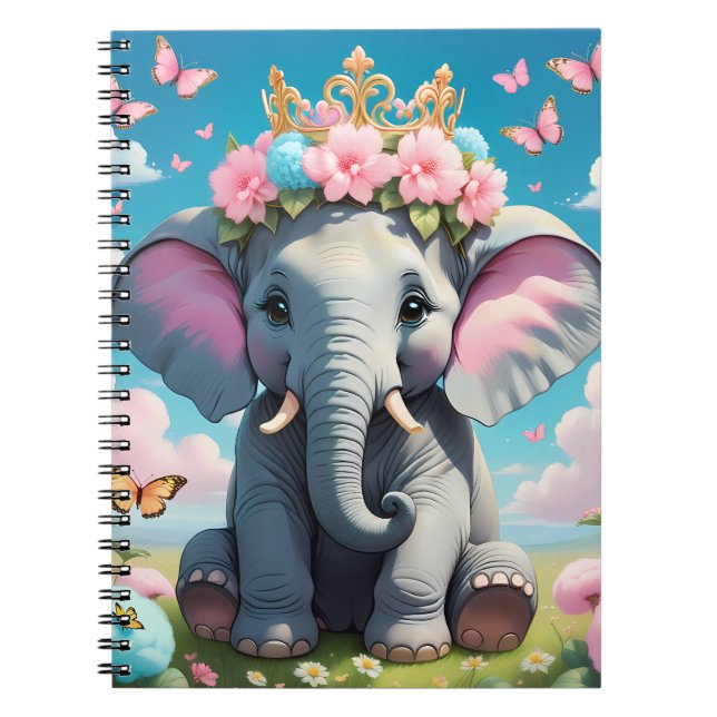 Cute Elephant with a flower crown Notebook (Front)