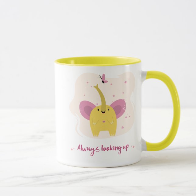 Cute Elephant With Always Looking Up Text Mug (Right)