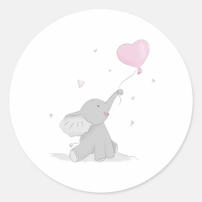 Cute Elephant with Balloon Baby Shower Classic Round Sticker (Front)