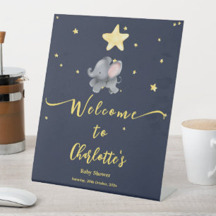 Cute Elephant with Balloon Baby Shower Welcome Pedestal Sign