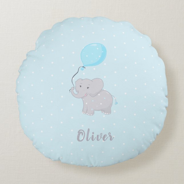 Cute Elephant with Balloon Round Pillow (Front)