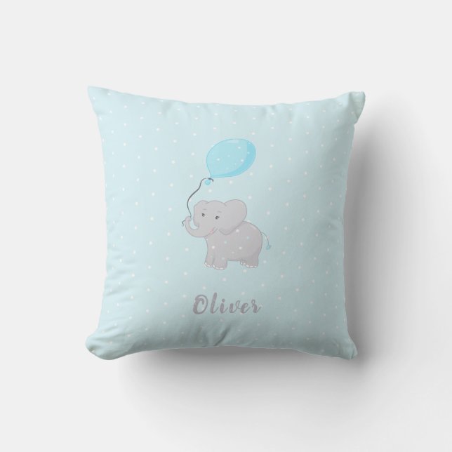 Cute Elephant with Balloon Throw Pillow (Front)