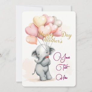 Cute Elephant with Balloons & Personalized Text Holiday Card