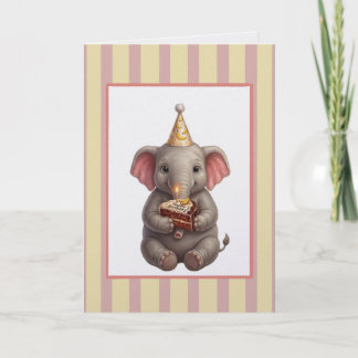 Cute Elephant with Banana Chocolate Cake Birthday  Card