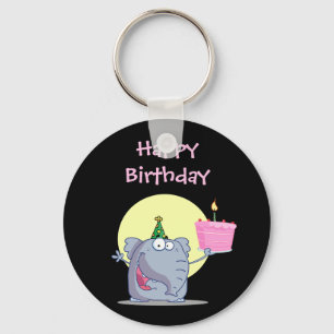 Cute Elephant with Birthday Cake Keychain