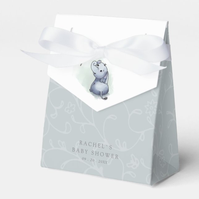 cute elephant with butterfly baby shower favor box (Front Side)