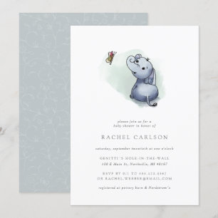 cute elephant with butterfly baby shower invitation