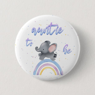 Cute Elephant with Colourful Rainbow Auntie-to-be 2 Inch Round Button
