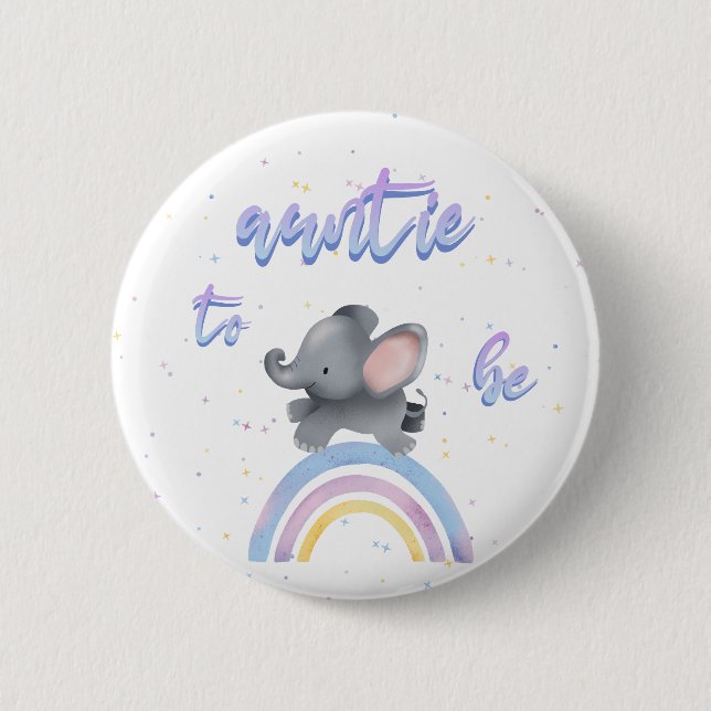 Cute Elephant with Colourful Rainbow Auntie-to-be 2 Inch Round Button (Front)