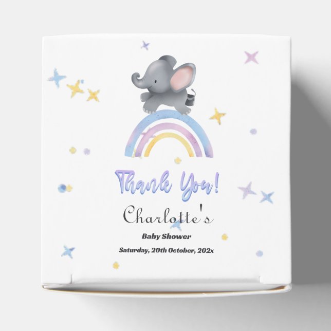 Cute Elephant with Colourful Rainbow Baby Shower Favor Box (Top)