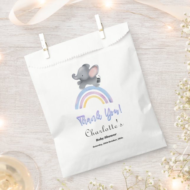 Cute Elephant with Colourful Rainbow Baby Shower Favour Bag (Clipped)