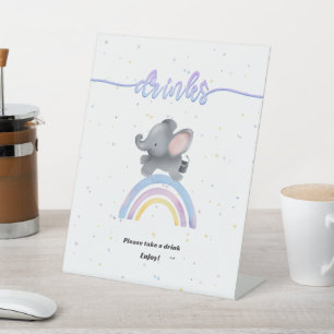 Cute Elephant with Colourful Rainbow Baby Shower Pedestal Sign