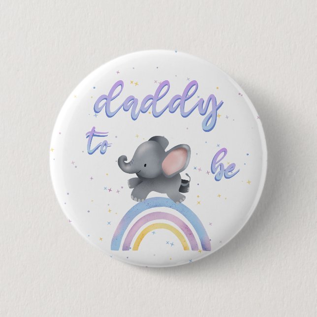 Cute Elephant with Colourful Rainbow Daddy-to-be 2 Inch Round Button (Front)