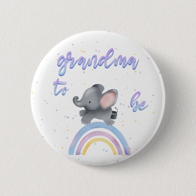 Cute Elephant with Colourful Rainbow Grandma-to-be 2 Inch Round Button (Front)
