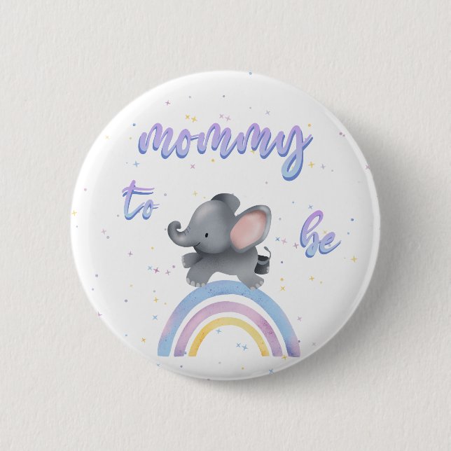 Cute Elephant with Colourful Rainbow Mommy-to-be 2 Inch Round Button (Front)