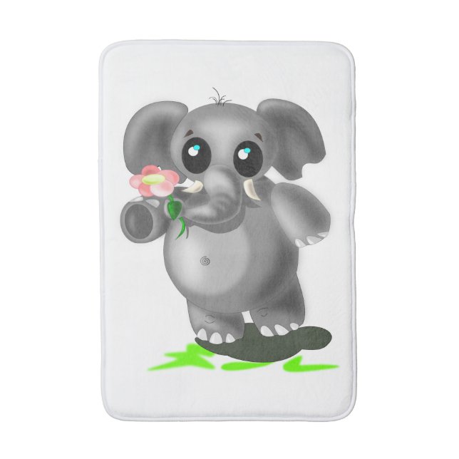 Cute Elephant with Flower Bath Mat (Front Vertical)