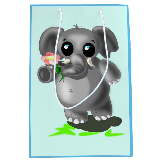 Cute Elephant with Flower Gift Bag - Customizable (Front)