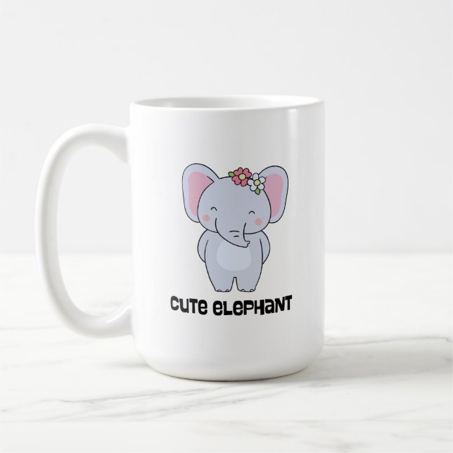 Cute Elephant with Flower Headband Coffee Mug (Left)