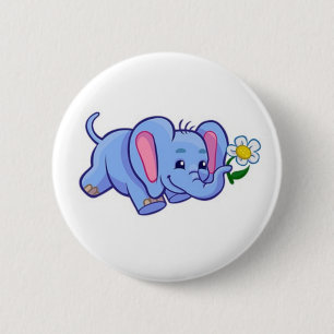 Cute Elephant with Flower Jungle Animal Kids 2 Inch Round Button