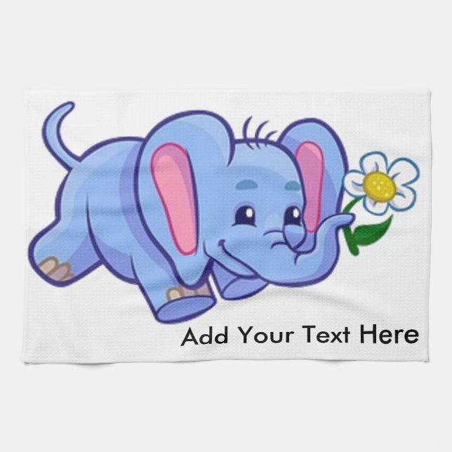 Cute Elephant with Flower Jungle Animal Kids Kitchen Towel (Horizontal)